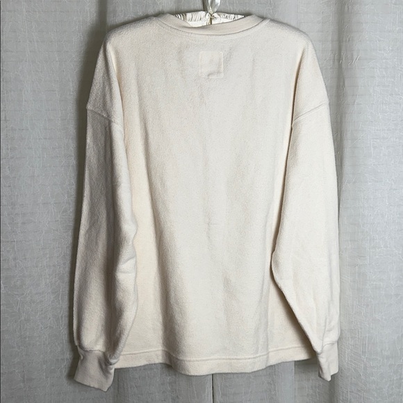 aerie Neutral Ivory Quarter Button Cotton Sherpa Henley Sweatshirt - Picture 10 of 17